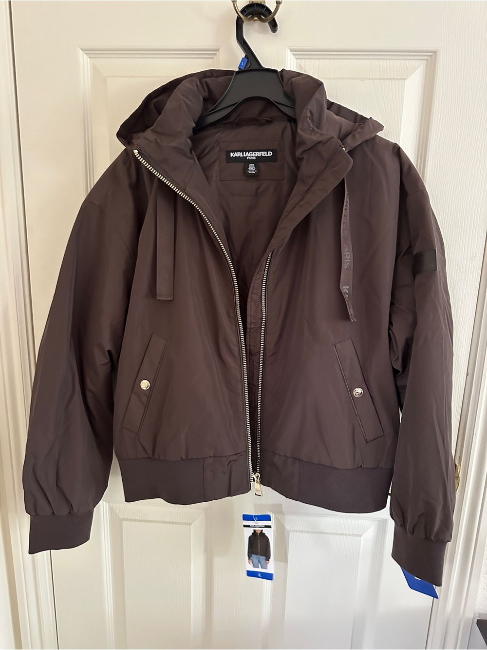 Karl Lagerfeld Men’s Hooded Bomber Jacket - Brown
